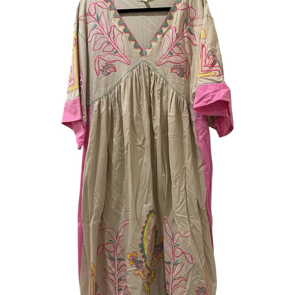 Cream and Pink Ruffled Midi Dress NWOT - Picture 2 of 4